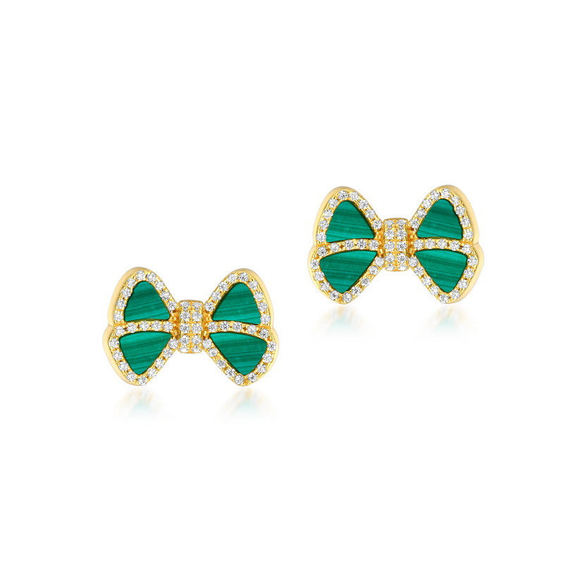S925 sterling silver plated with 10K gold light luxury fashion malachite bow set
