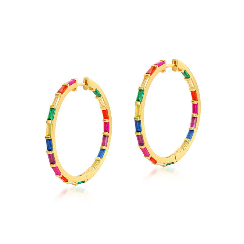 S925 10K Gold-plated Sterling Silver Large Zircon Earrings with European and American Style | Stylish and Versatile Personality Earrings
