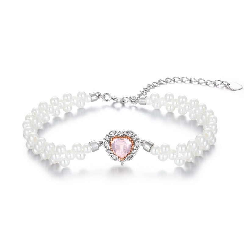 S925 Sterling Silver with Thick Platinum Plated Silver + Rose Gold Pearl and Rose Quartz Set | Romantic Jewelry for Long-Lasting Love