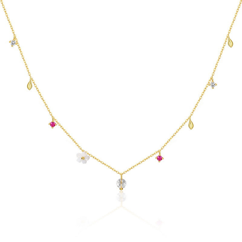 S925 純銀鍍 9K 金日韓風首飾套組 | 貝殼花白玻璃水晶仿鑽 清新浪漫首選