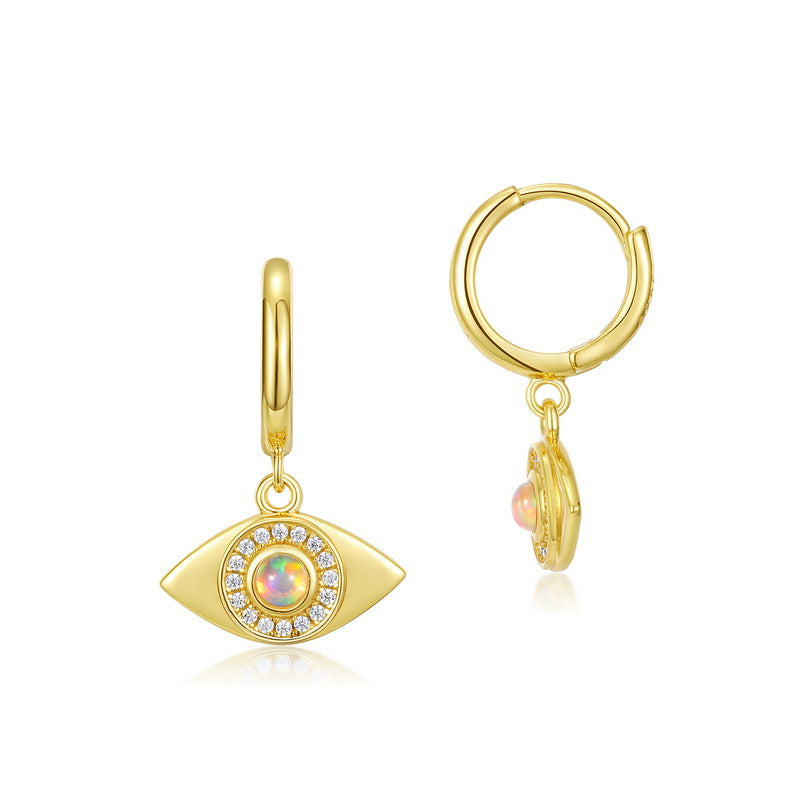 S925 sterling silver plated with 10K gold synthetic opal European and American style devil eye set