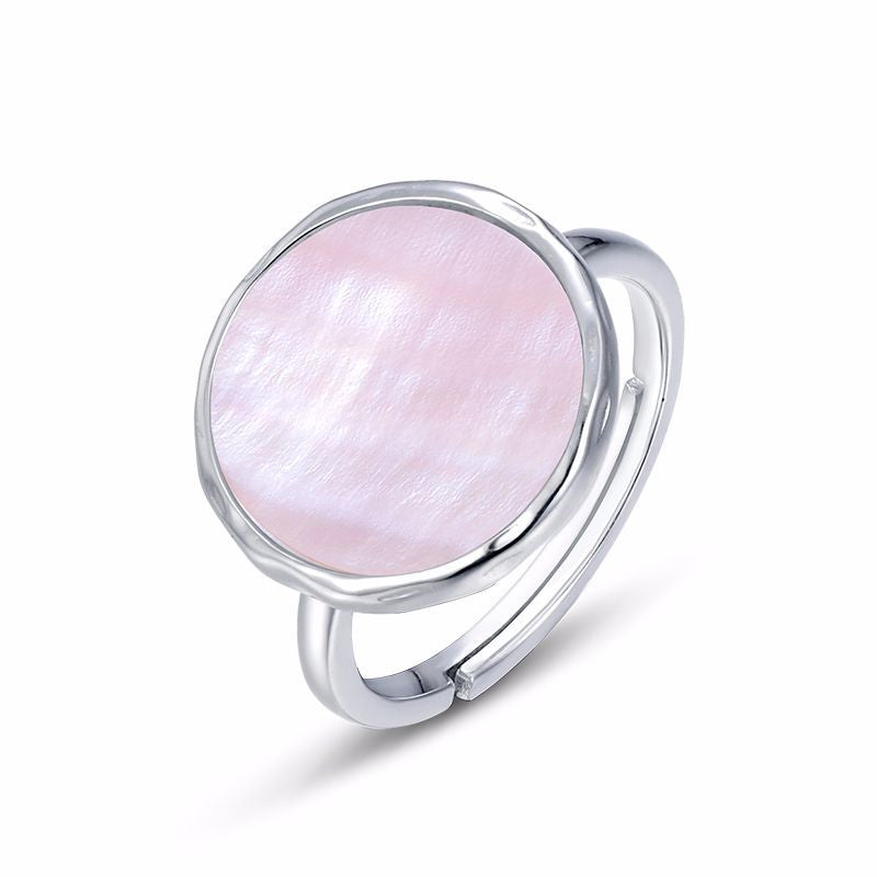 S925 sterling silver plated with thick silver and white gold, Japanese and Korean style jewelry set | Natural pink shell labradorite earrings and ring