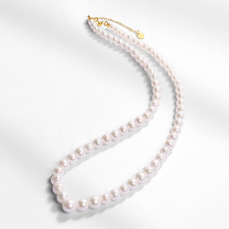 S925 sterling silver plated with 10K gold light luxury fashion millet beads temperament natural pearl necklace