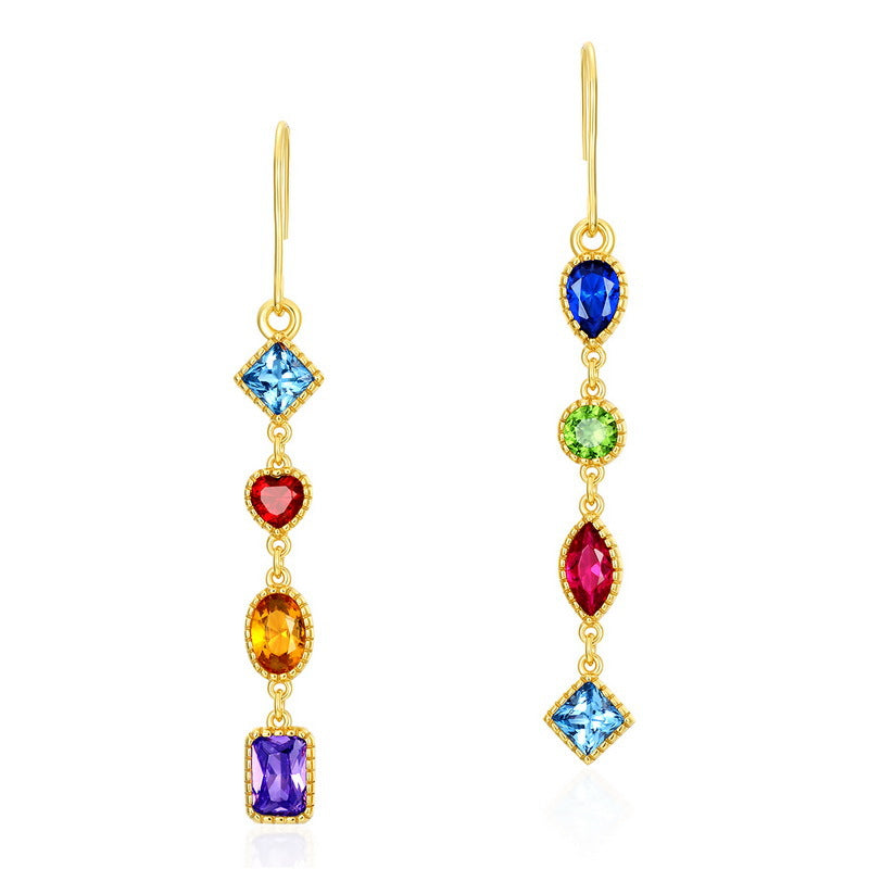 S925 sterling silver with 9K gold-plated zirconium set | Artistic holiday style rainbow gemstone necklace, earrings and bracelet combination