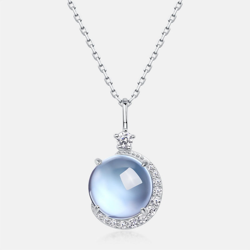 S925 sterling silver plated thick silver platinum sky blue topaz necklace | Elegant and intellectual clavicle necklace textured jewelry