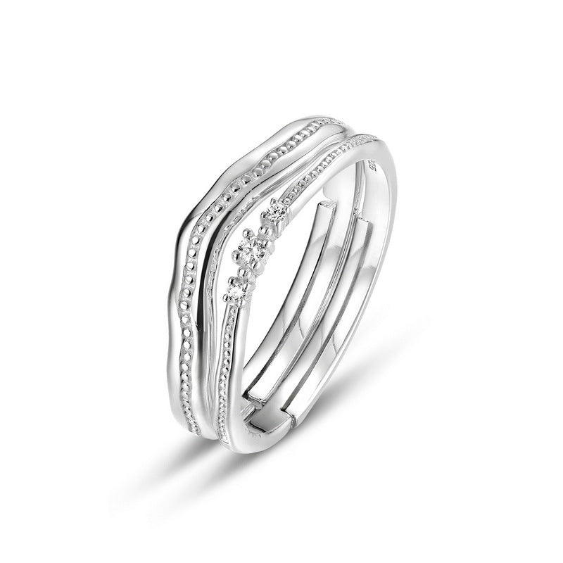 S925 sterling silver thick platinum ring | Fashionable stacking Japanese and Korean style ring with personalized layered design