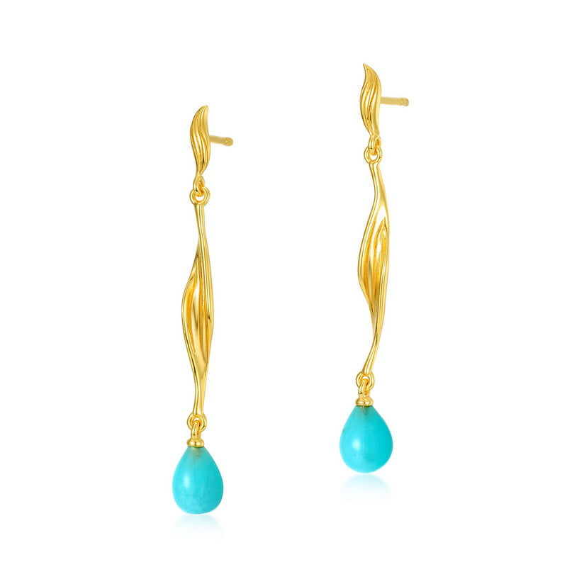 S925 sterling silver plated with 10K gold Japanese and Korean style floral lily of the valley amazonite set
