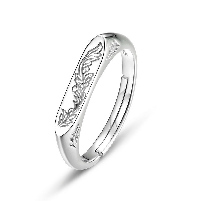 Couple's Rings | Women's S925 sterling silver with 10K gold plating + Men's thick silver and platinum Japanese and Korean trendy floral design