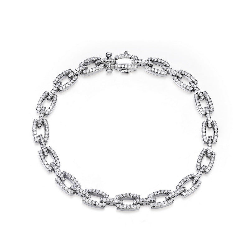 S925 sterling silver plated with thick silver and white gold European and American style bracelet | Fully inlaid with imitation diamonds, light luxury clavicle chain bracelet