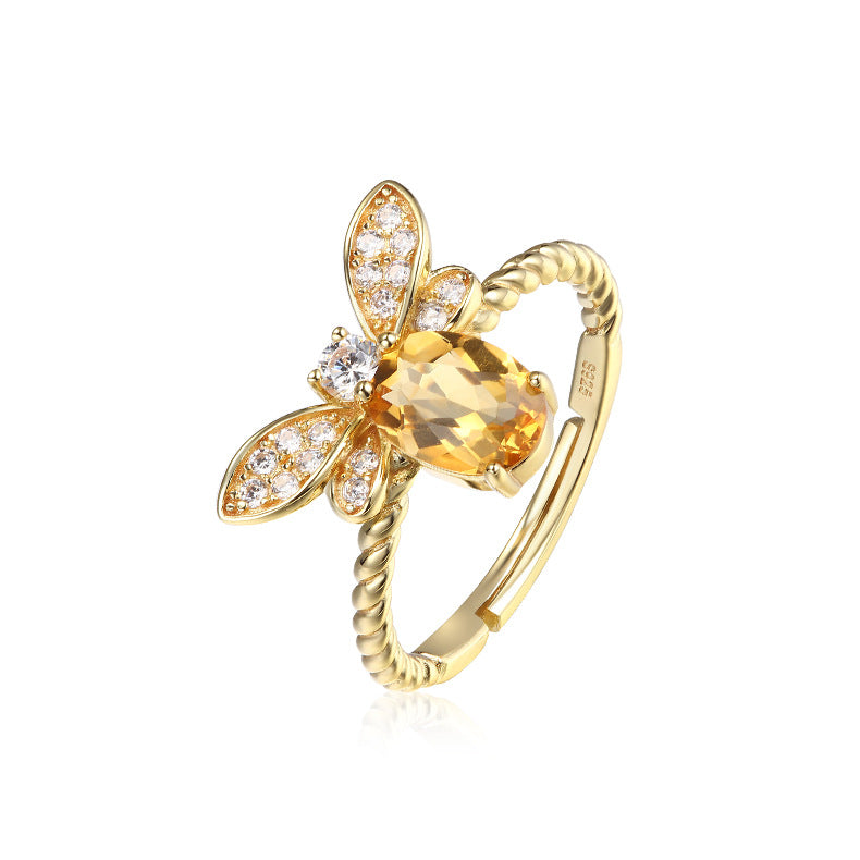 S925 sterling silver plated with 10K gold Japanese and Korean style natural citrine peridot bee set