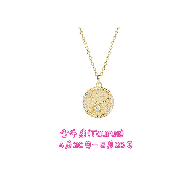 Twelve Zodiac Signs S925 Sterling Silver Necklace with 14K Gold Plated | Fashionable and Versatile Diamond-Inlaid Necklace