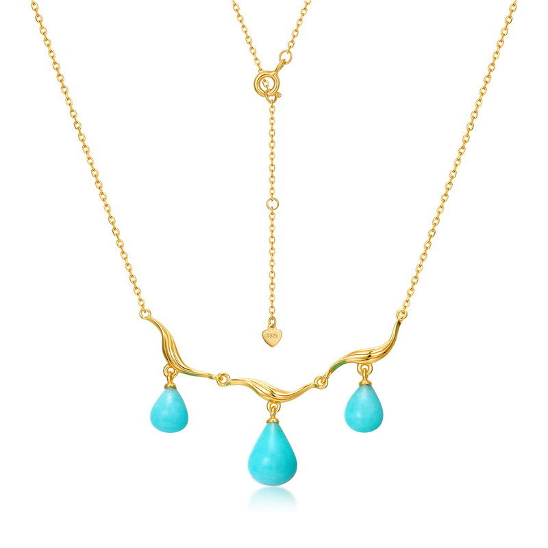 S925 sterling silver plated with 10K gold Japanese and Korean style floral lily of the valley amazonite set