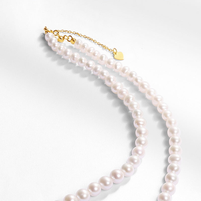 S925 sterling silver plated with 10K gold light luxury fashion millet beads temperament natural pearl necklace