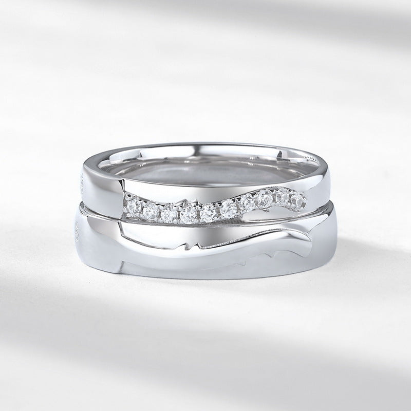 S925 sterling silver, thick silver, platinum and diamond snowflake couple rings | "Growing old together in the snow" romantic vow design