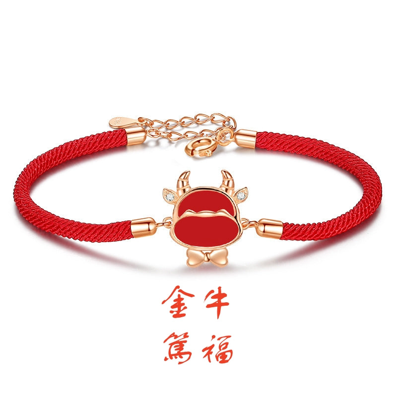 S925 sterling silver with rose gold plated thermochromic zodiac bracelet | The year of birth to protect the national trend red string bracelet