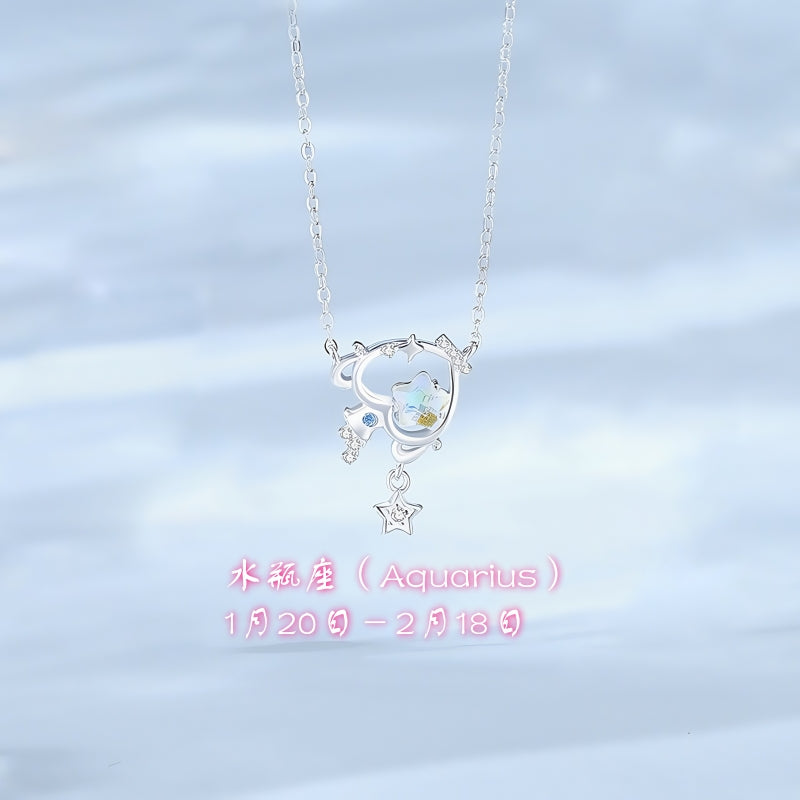S925 sterling silver twelve zodiac moonstone necklace | inlaid with imitation diamonds interstellar romantic jewelry