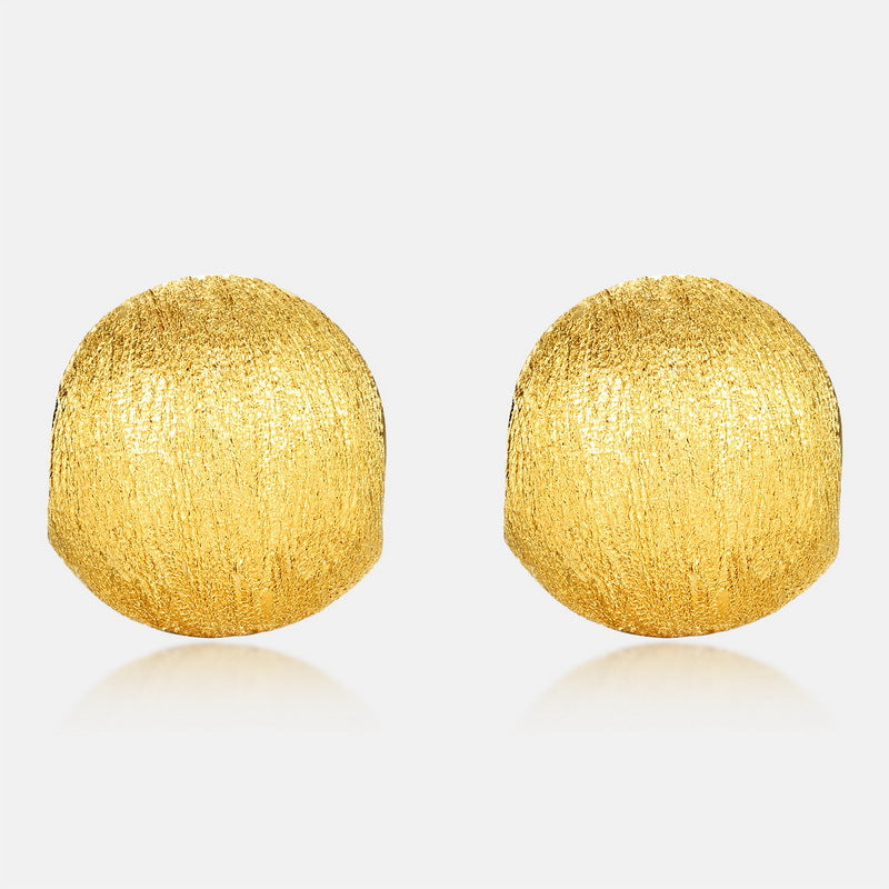 S925 sterling silver with 10K gold plated hand-brushed ball earrings | Retro and simple textured earrings, classic and versatile everyday jewelry