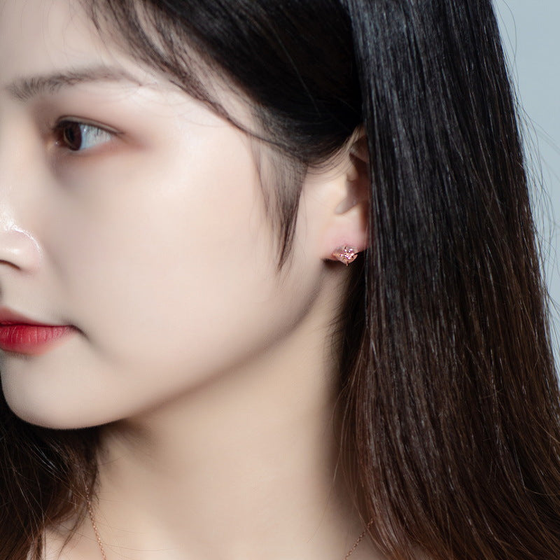 S925 sterling silver with rose gold and natural rose quartz heart bow jewelry set | Japanese and Korean style romantic sweetheart must-have