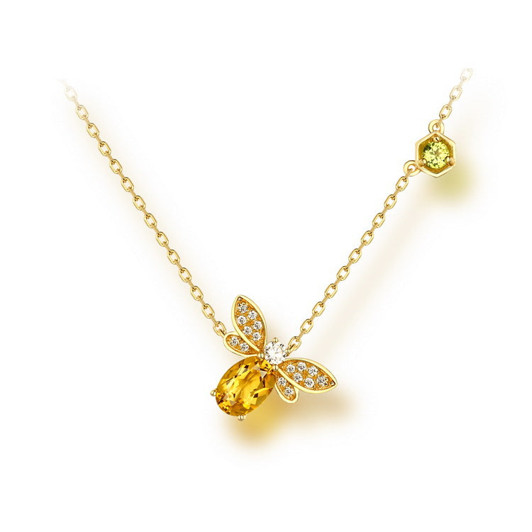 S925 sterling silver plated with 10K gold Japanese and Korean style natural citrine peridot bee set