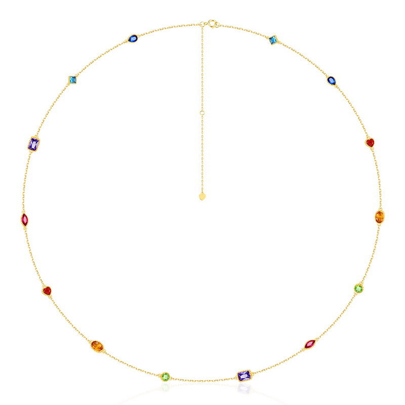 S925 sterling silver with 9K gold-plated zirconium set | Artistic holiday style rainbow gemstone necklace, earrings and bracelet combination