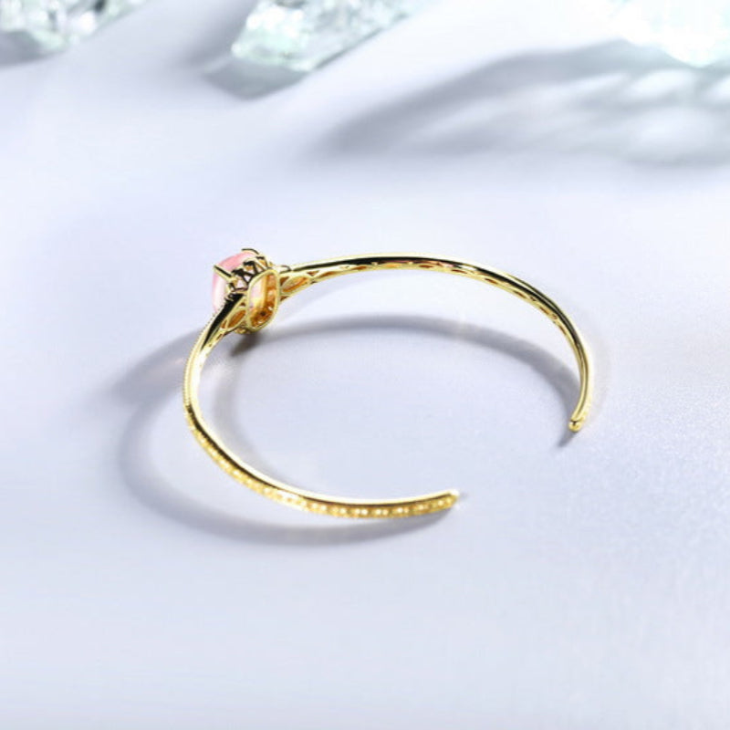 S925 sterling silver 10K gold plated rose crystal bracelet | Natural rose crystal romantic and feminine jewelry