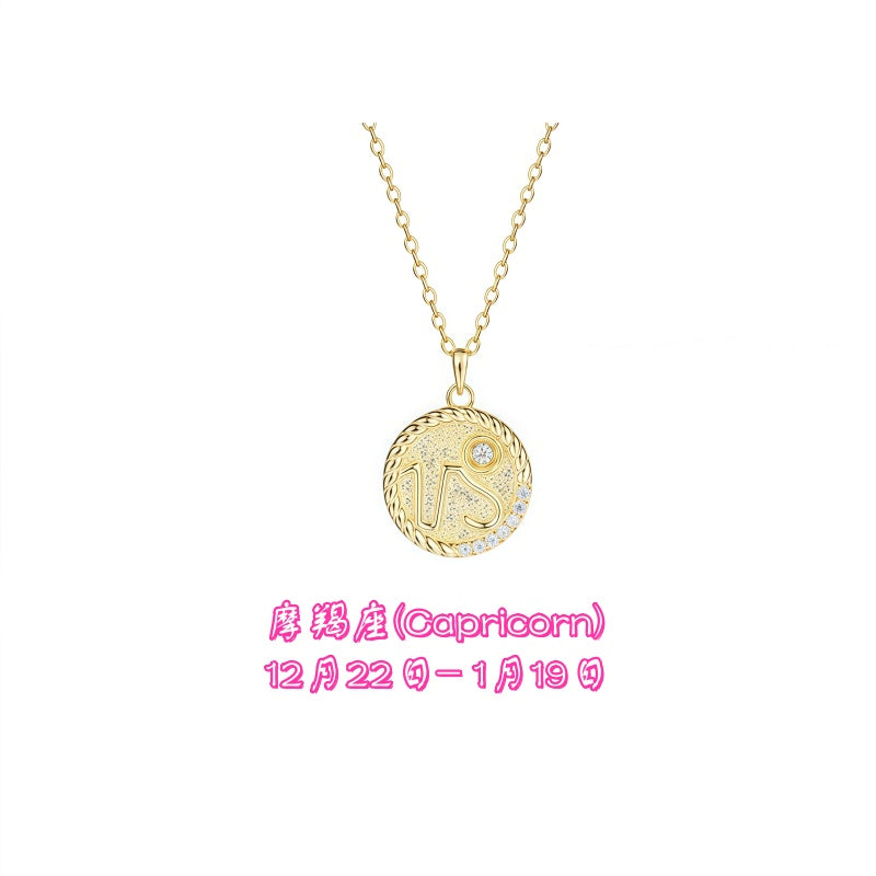 Twelve Zodiac Signs S925 Sterling Silver Necklace with 14K Gold Plated | Fashionable and Versatile Diamond-Inlaid Necklace