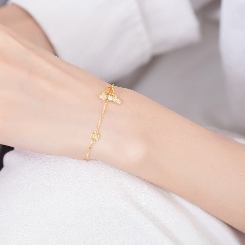 S925 sterling silver plated with 10K gold Japanese and Korean style natural citrine peridot bee set
