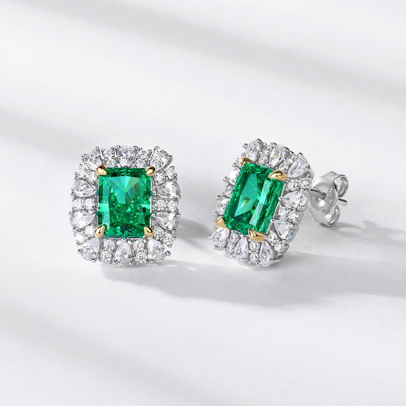 S925 sterling silver plated with thick platinum emerald high carbon diamond set | 18K gold four-claw imitation diamond convertible necklace luxury European and American style jewelry