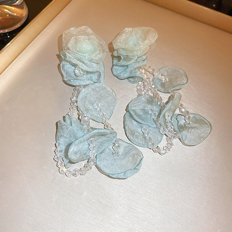 銀針時尚度假風網紗花朵愛心耳環甜美少女心耳釘簡約小清新耳飾女