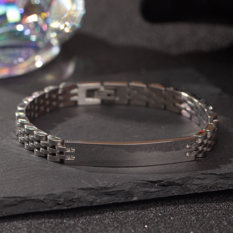 跨境新品可調節不掉色鈦鋼男士彎牌手鍊不鏽鋼18K金錶帶手鍊女