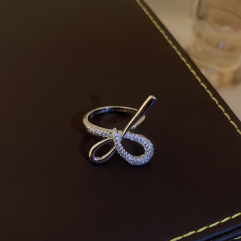 輕奢復古銀色鋯石花朵愛心開口戒指簡約食指戒指環網紅氣質手飾女