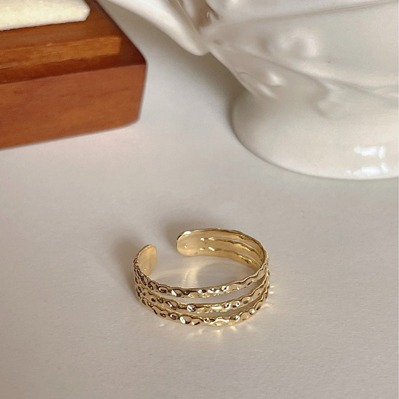 真金電鍍珍珠幾何開口戒指時尚氣質小衆設計感指環ins復古手飾女
