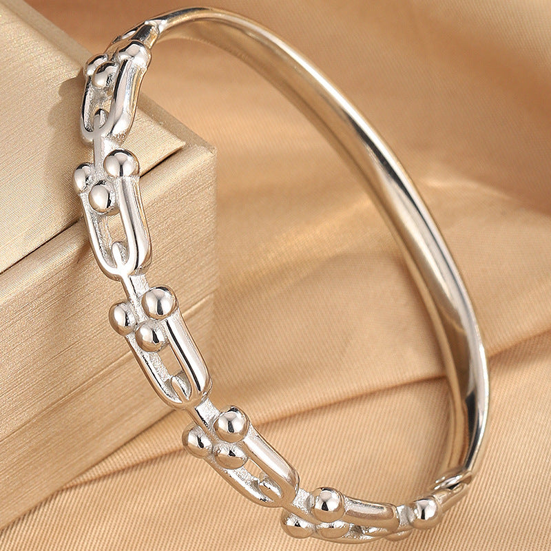 鈦鋼手鐲U形馬蹄扣手鐲拼接不掉色女士情侶手鐲鈦鋼不褪色飾品