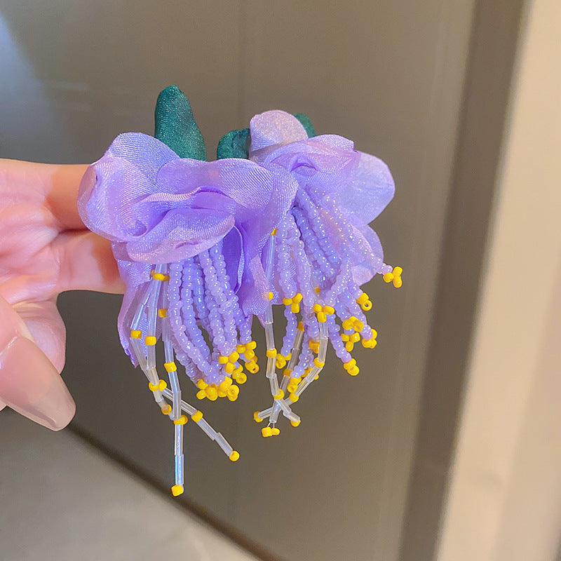 銀針甜美花朵蝴蝶珍珠流蘇耳環時尚潮流耳釘氣質高級感耳飾女