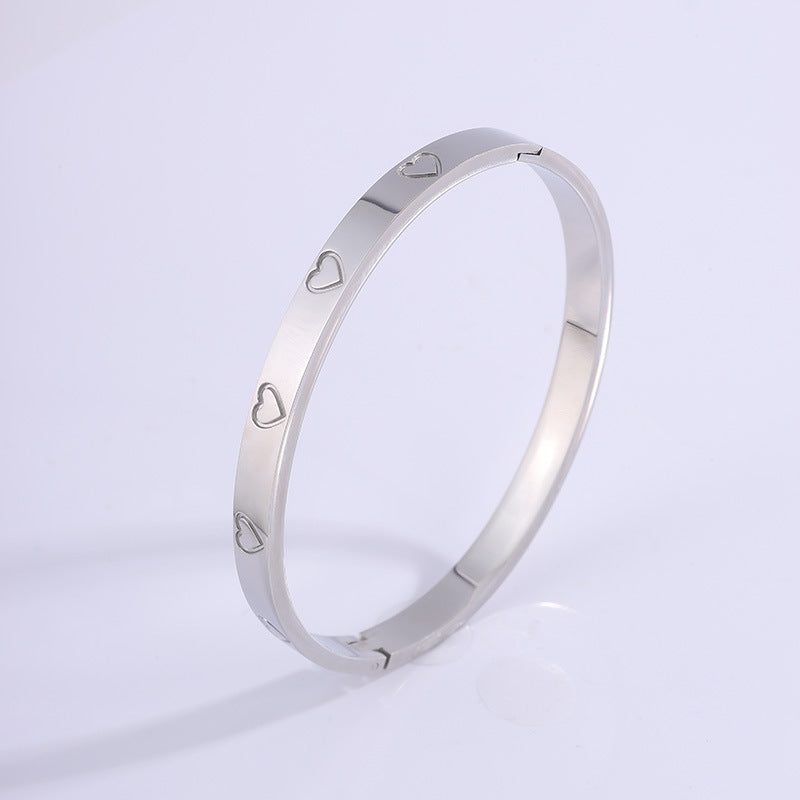 鈦鋼手鐲18k真金電鍍愛心鏡面手鐲女生高級感歐美時尚跨境手鐲