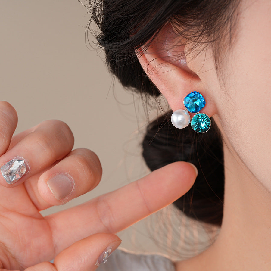 銀針歐美時尚鑲鑽珍珠耳環通勤百搭氣質耳釘輕奢高級感耳飾女