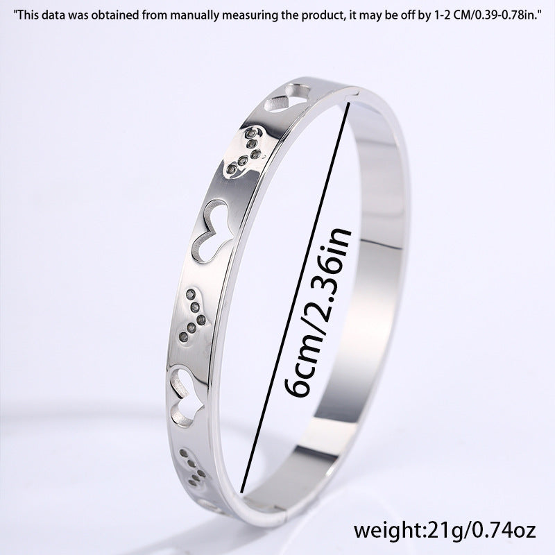 鈦鋼手鐲鏤空愛心鑲鑽手鐲女生高級感個性百搭氣質不掉色手鐲