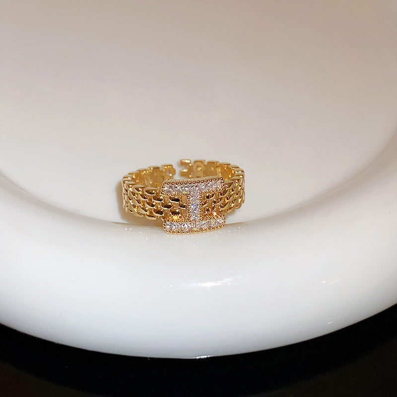 巴洛克珍珠鏤空方形鋯石開口戒指時尚氣質食指戒輕奢高級感手飾女