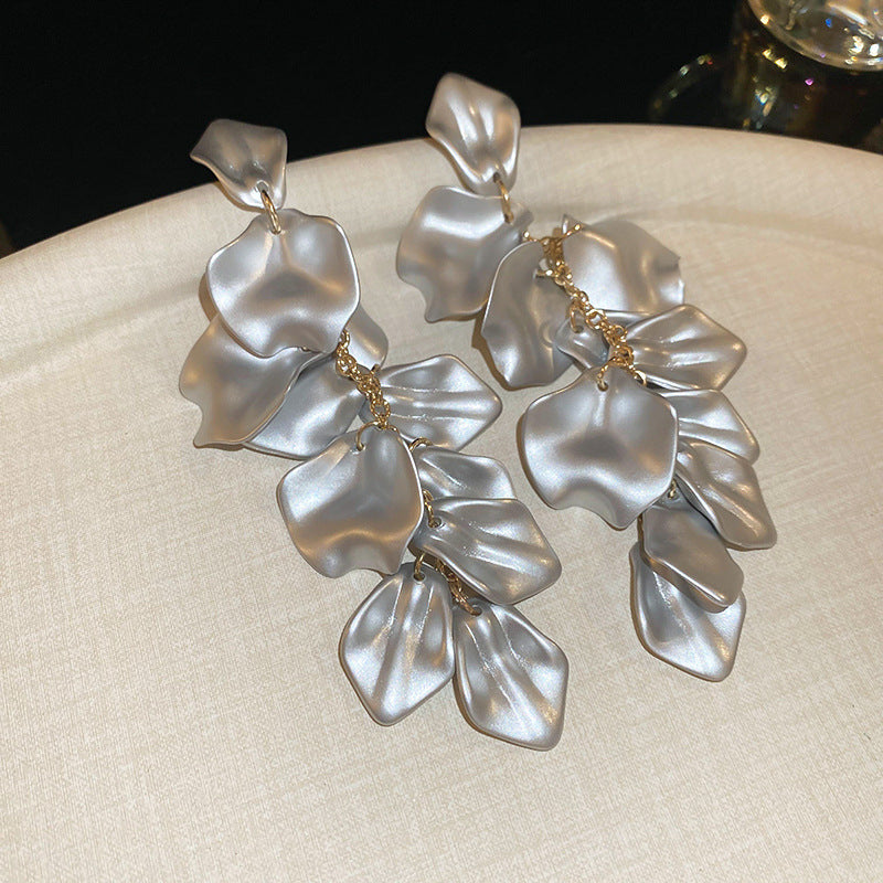 銀針歐美金屬風珍珠蝴蝶花朵流蘇耳釘小衆個性耳環時尚誇張耳飾女