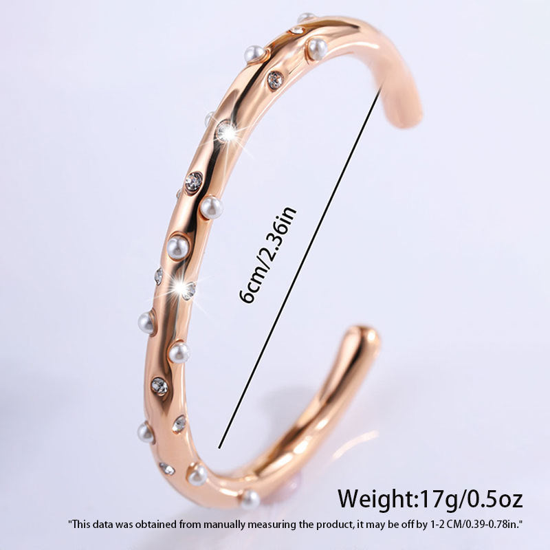 不鏽鋼手鐲潮流跨境鑲嵌珍珠手環歐美女式鈦鋼復古百搭新款手飾品