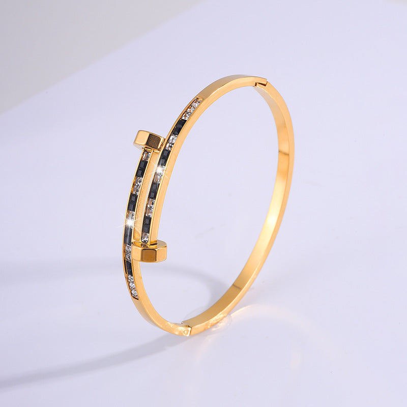 鈦鋼手鐲雙頭釘子滿鑽手鐲女生高級感歐美輕奢時尚氣質百搭手鐲