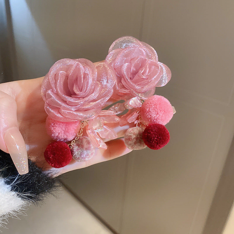 銀針甜美花朵蝴蝶珍珠流蘇耳環時尚潮流耳釘氣質高級感耳飾女