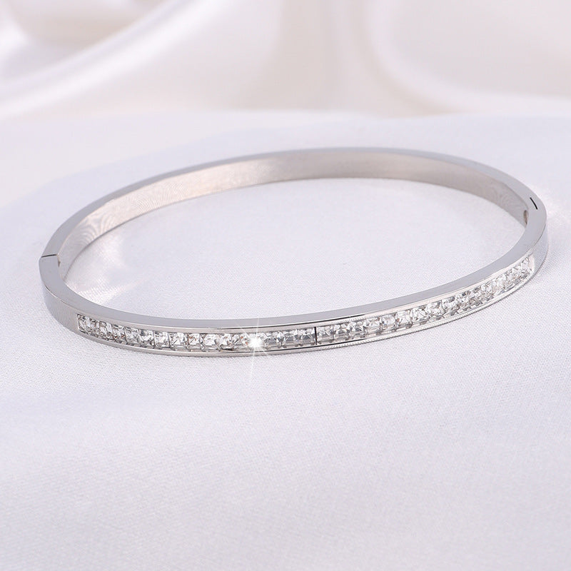新款韓版滿鑽不掉色手鐲女高級簡約抖音情侶卡家滿天星不鏽鋼手鐲