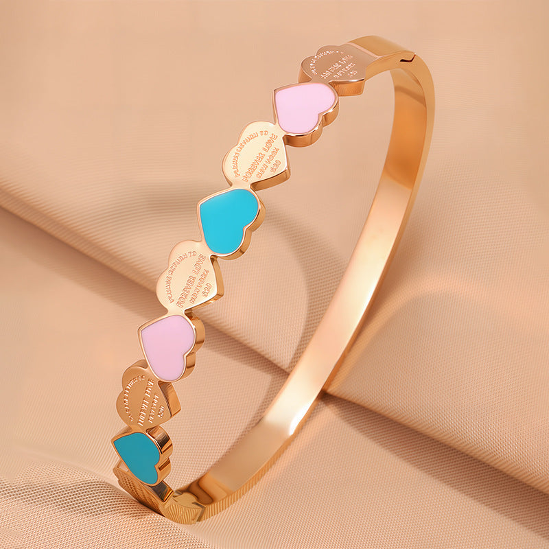 新款鈦鋼手鐲韓版滴油愛心刻銀手鐲18k情侶輕奢高級感不掉色手鐲