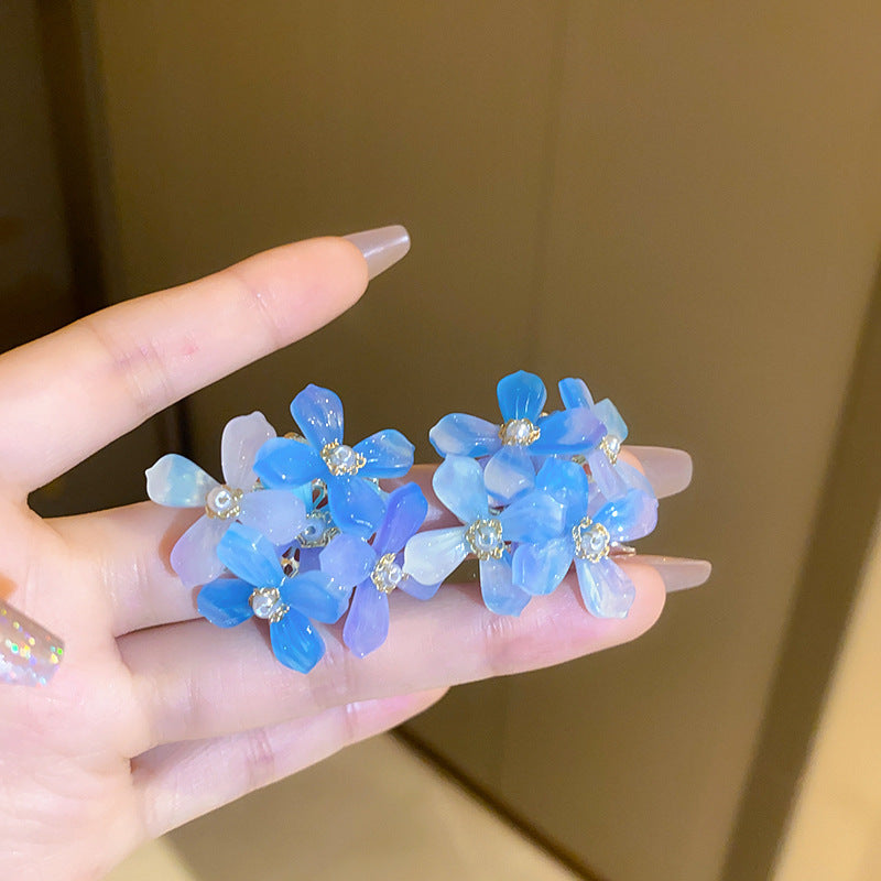 超仙甜美黃色布藝花朵流蘇珍珠耳環小清新耳釘輕奢高級感耳飾女
