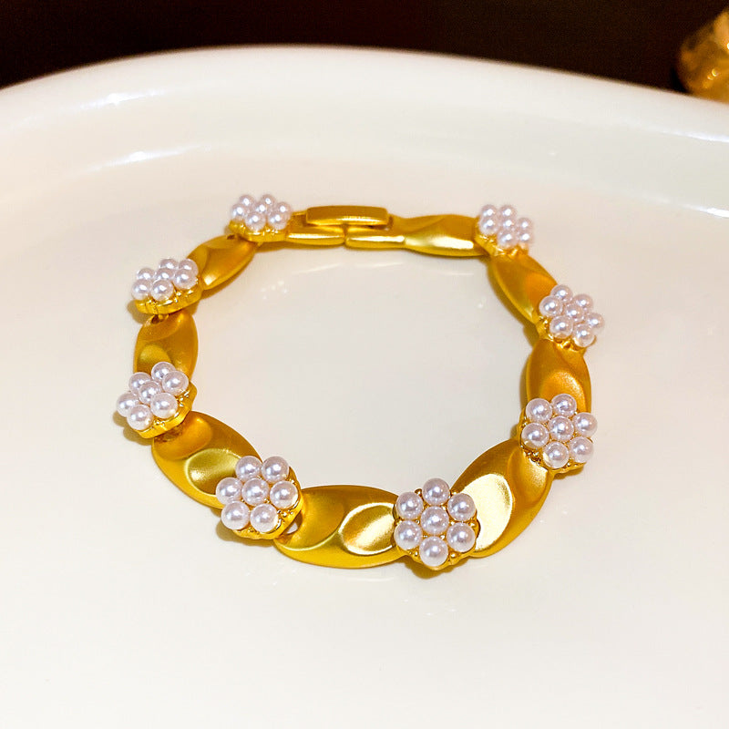 中古宮廷風珍珠花朵項鍊網紅個性氣質鎖骨鏈復古輕奢高級感項飾女