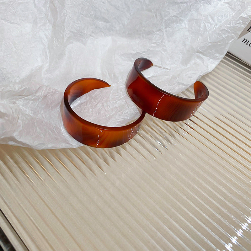 銀針美拉德咖色豹紋幾何圓圈耳釘歐美潮流氣質耳環復古高級感耳飾