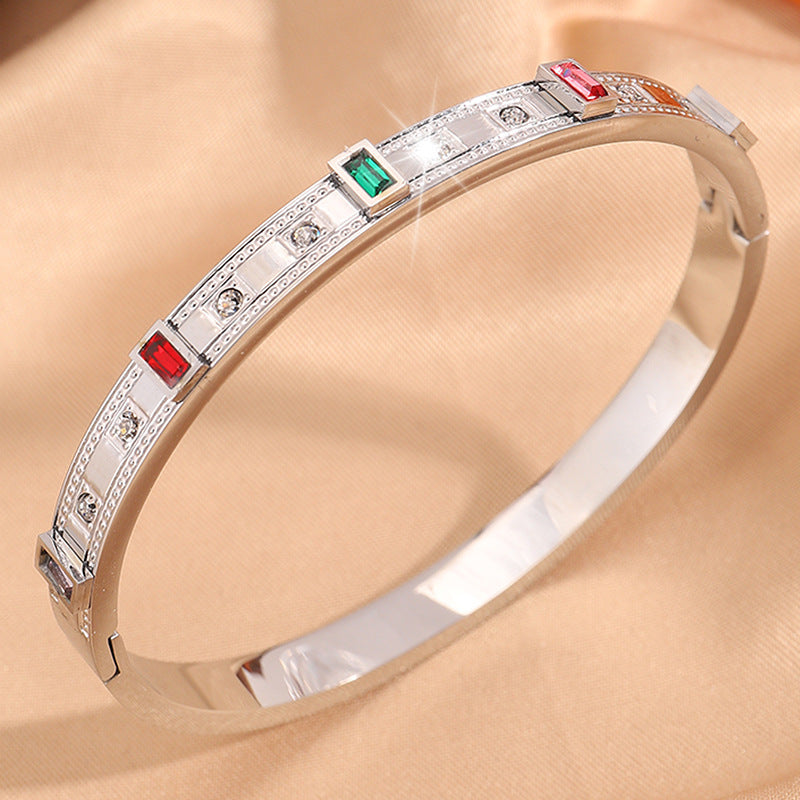 鈦鋼手鐲情侶款華格夫方形彩鑽鑲嵌歐美熱賣精緻百搭氣質手鐲飾品