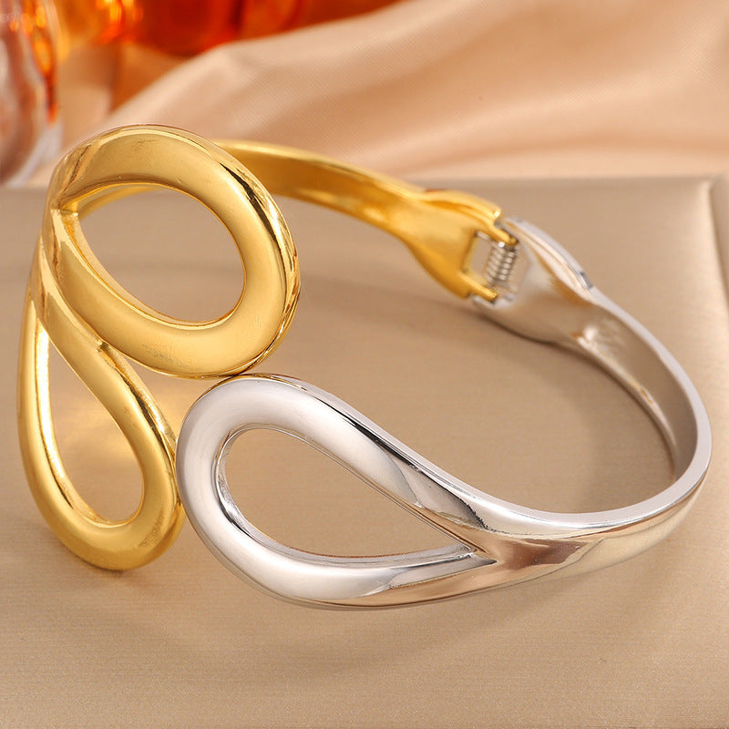 個性小衆設計感橢圓鏤空水滴開口鈦鋼手鐲ing冷淡風氣質手鐲飾品