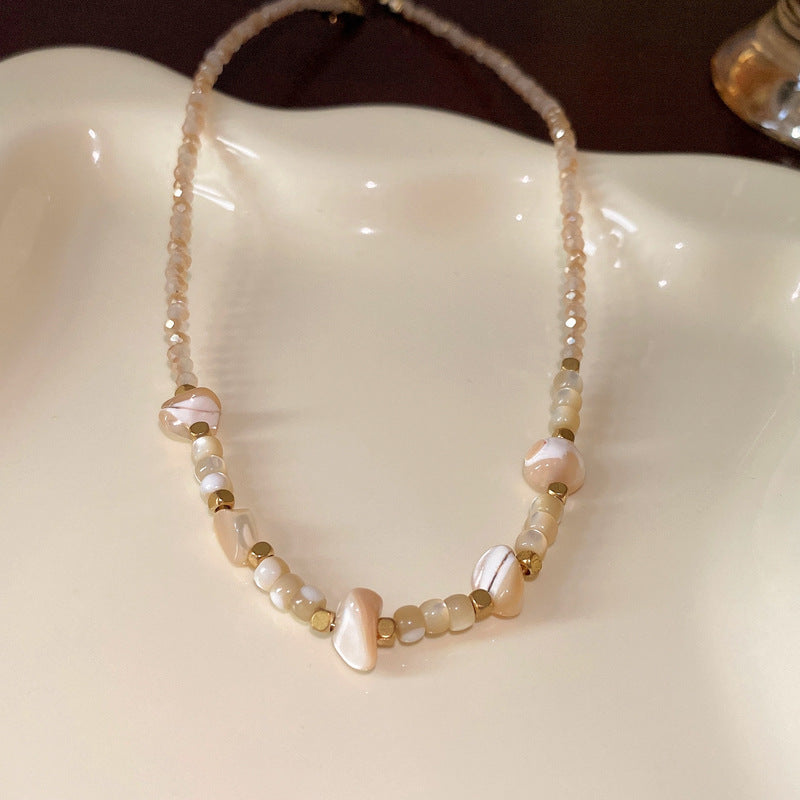 新款不規則貝殼水晶串珠項鍊個性設計感鎖骨鏈小衆輕奢氣質項飾女